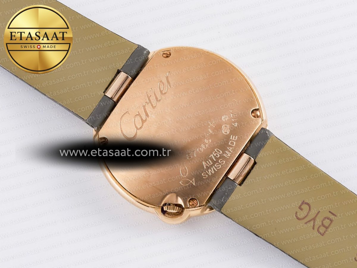 Cartier Ballon Blanc De Cartier 30mm RG DRF 1:1 Best Edition Silvered Texture Dial Diamonds Bezel on Green Leather Strap Ronda Quartz - Görsel 16