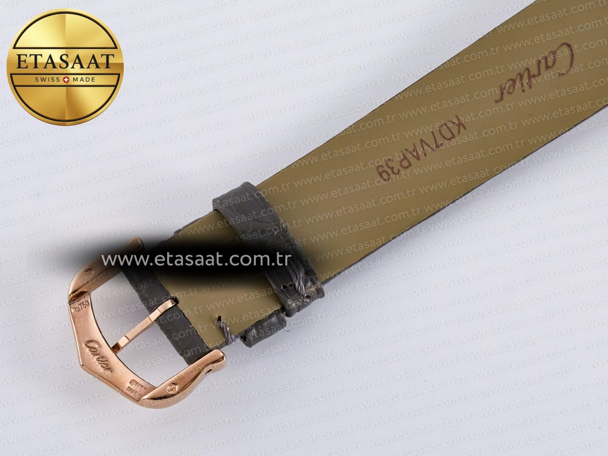 Cartier Ballon Blanc De Cartier 30mm RG DRF 1:1 Best Edition Silvered Texture Dial Diamonds Bezel on Green Leather Strap Ronda Quartz - Görsel 19