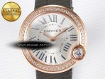 Cartier Ballon Blanc De Cartier 30mm RG DRF 1:1 Best Edition Silvered Texture Dial Diamonds Bezel on Green Leather Strap Ronda Quartz - Görsel 4