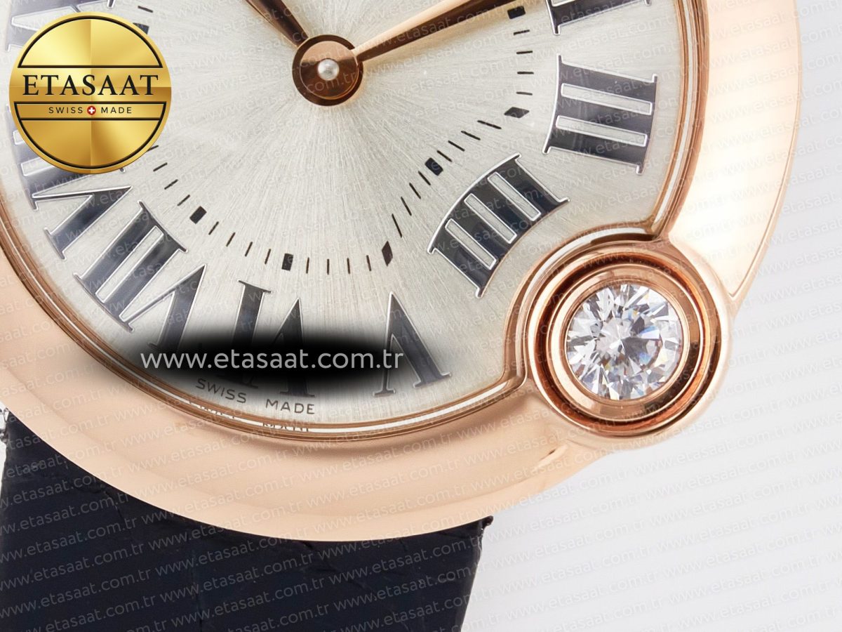 Cartier Ballon Blanc De Cartier 30mm RG DRF 1:1 Best Edition Silvered Texture Dial on Black Leather Strap Ronda Quartz - Görsel 11