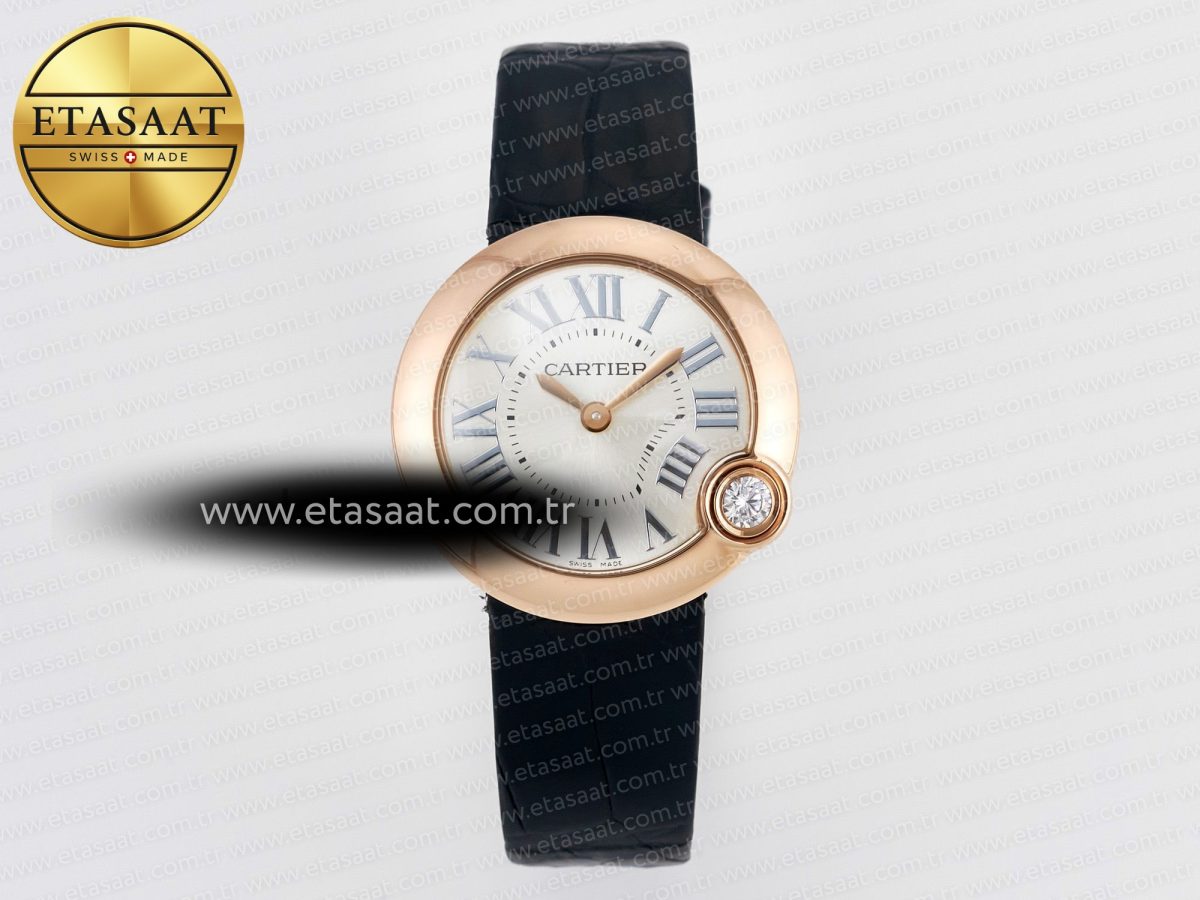Cartier Ballon Blanc De Cartier 30mm RG DRF 1:1 Best Edition Silvered Texture Dial on Black Leather Strap Ronda Quartz - Görsel 3