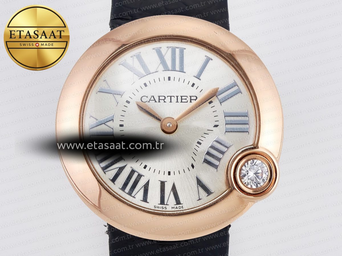 Cartier Ballon Blanc De Cartier 30mm RG DRF 1:1 Best Edition Silvered Texture Dial on Black Leather Strap Ronda Quartz - Görsel 4