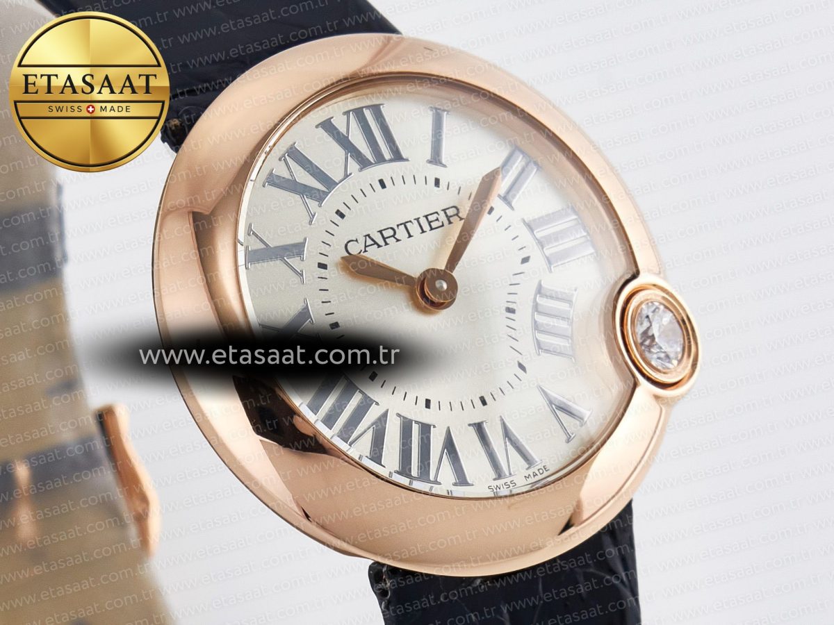 Cartier Ballon Blanc De Cartier 30mm RG DRF 1:1 Best Edition Silvered Texture Dial on Black Leather Strap Ronda Quartz - Görsel 5