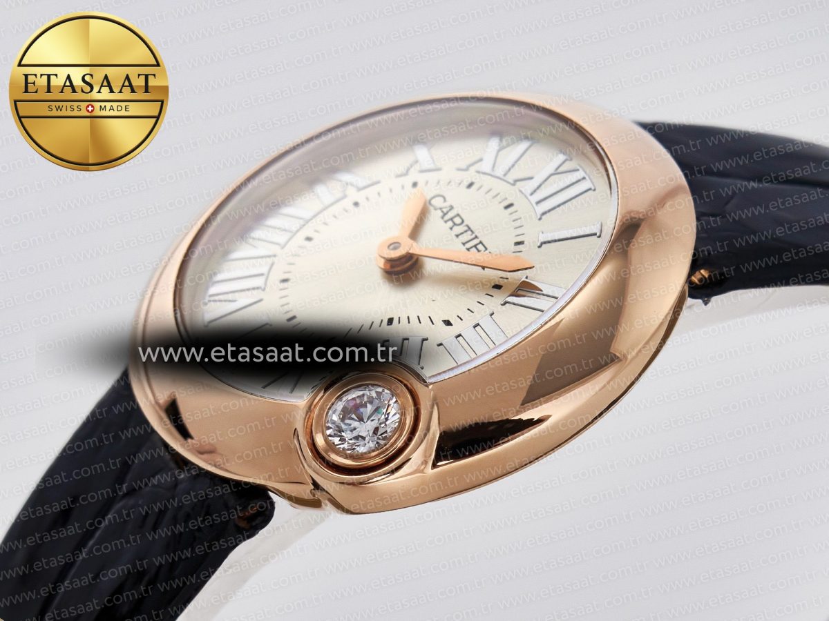Cartier Ballon Blanc De Cartier 30mm RG DRF 1:1 Best Edition Silvered Texture Dial on Black Leather Strap Ronda Quartz - Görsel 6