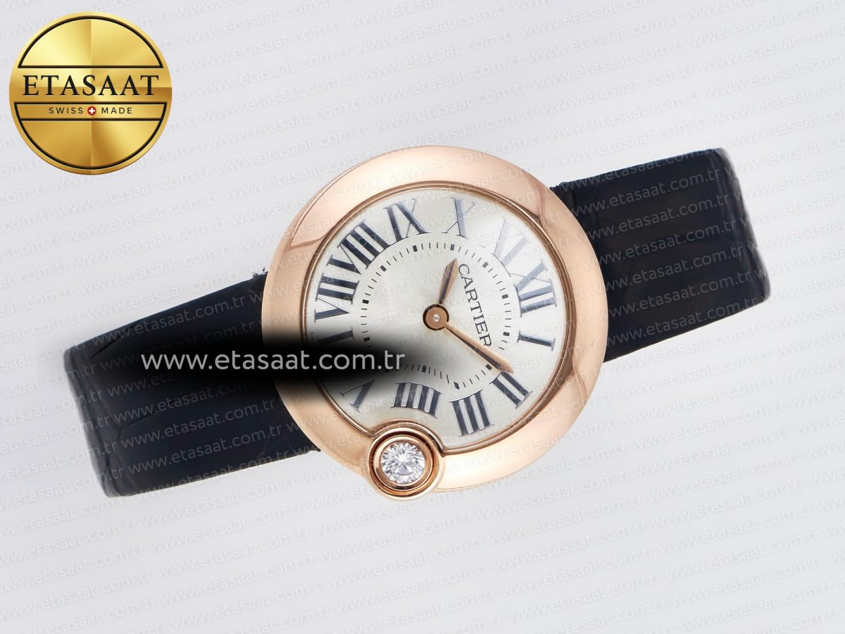 Cartier Ballon Blanc De Cartier 30mm RG DRF 1:1 Best Edition Silvered Texture Dial on Black Leather Strap Ronda Quartz - Görsel 8