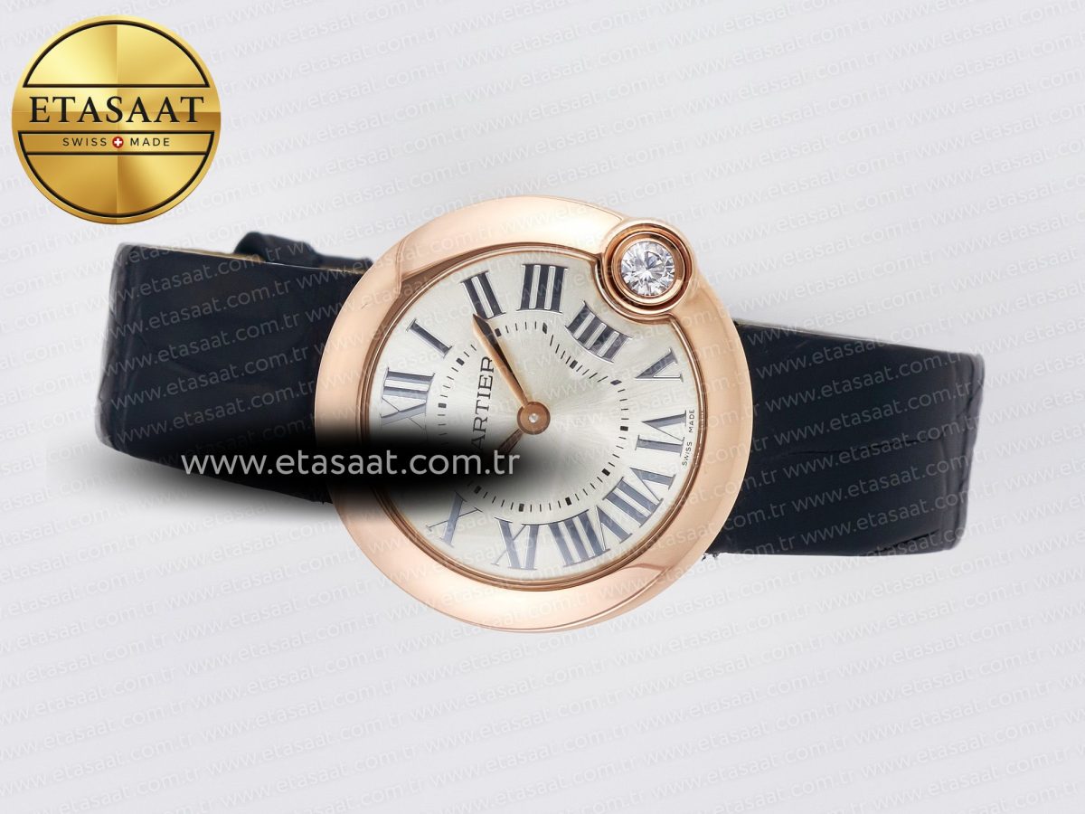 Cartier Ballon Blanc De Cartier 30mm RG DRF 1:1 Best Edition Silvered Texture Dial on Black Leather Strap Ronda Quartz - Görsel 9