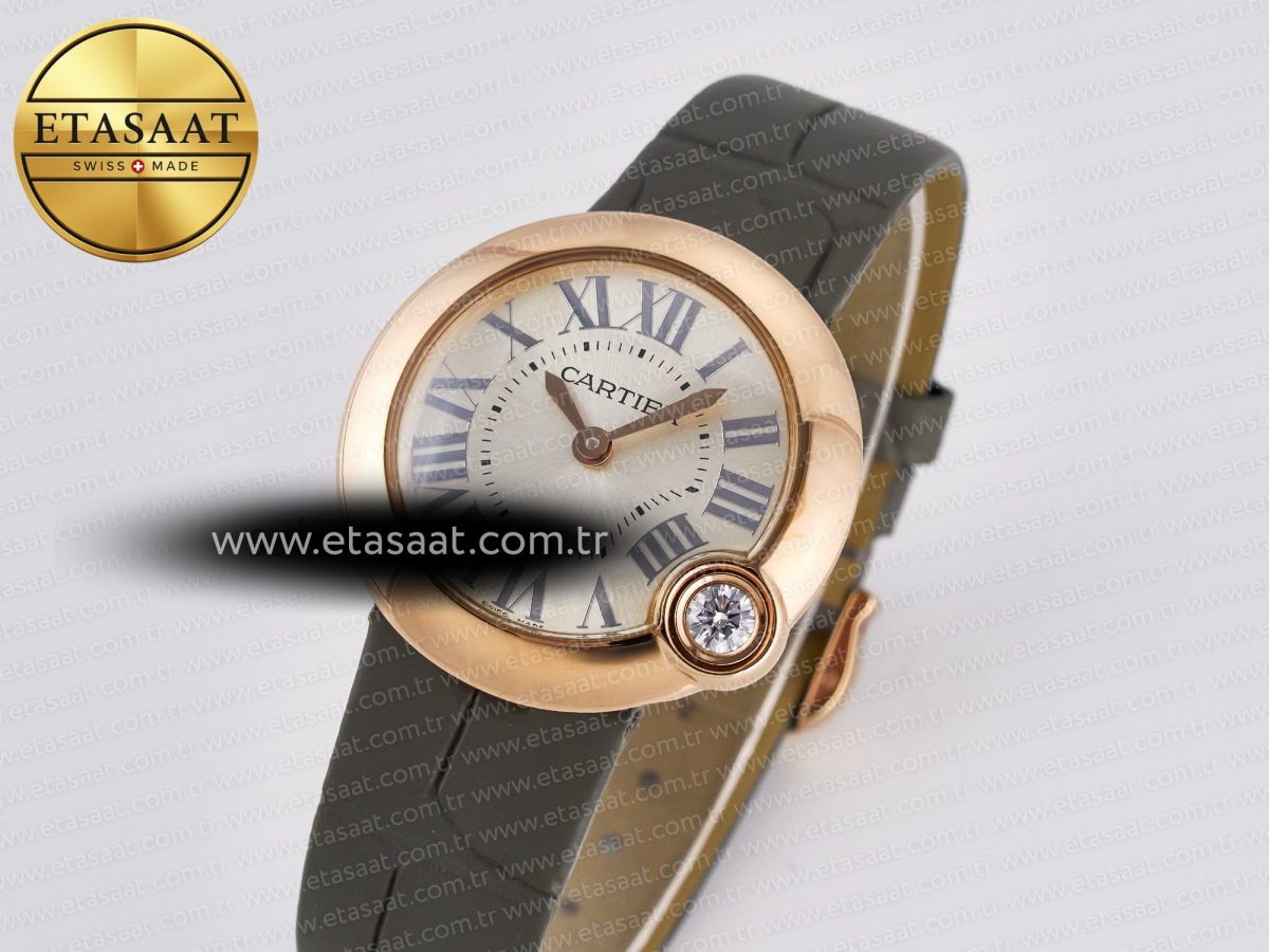 Cartier Ballon Blanc De Cartier 30mm RG DRF 1:1 Best Edition Silvered Texture Dial on Green Leather Strap Ronda Quartz - Görsel 1