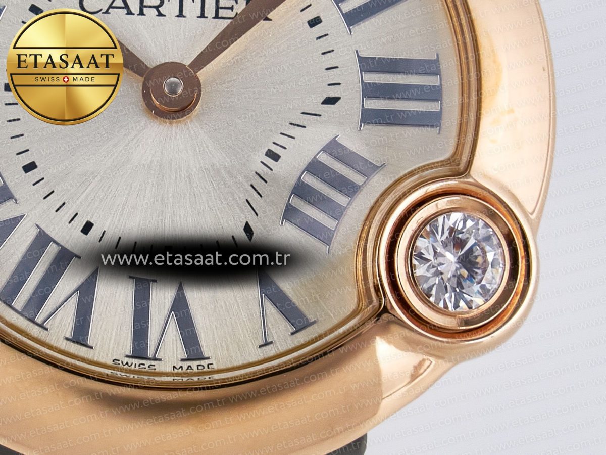 Cartier Ballon Blanc De Cartier 30mm RG DRF 1:1 Best Edition Silvered Texture Dial on Green Leather Strap Ronda Quartz - Görsel 11