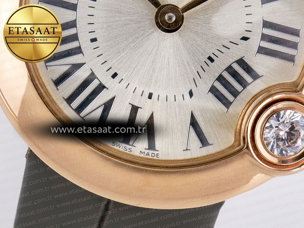 Cartier Ballon Blanc De Cartier 30mm RG DRF 1:1 Best Edition Silvered Texture Dial on Green Leather Strap Ronda Quartz - Görsel 12