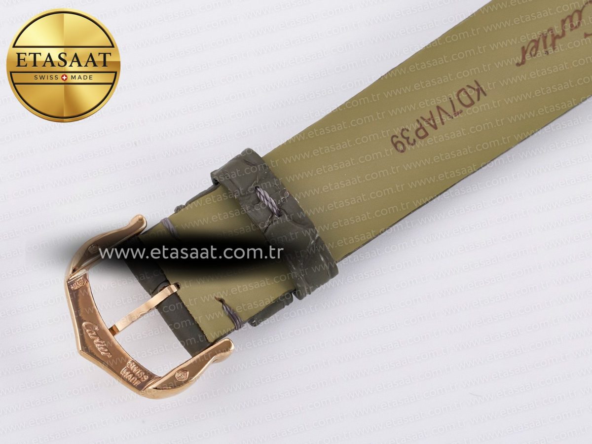 Cartier Ballon Blanc De Cartier 30mm RG DRF 1:1 Best Edition Silvered Texture Dial on Green Leather Strap Ronda Quartz - Görsel 19