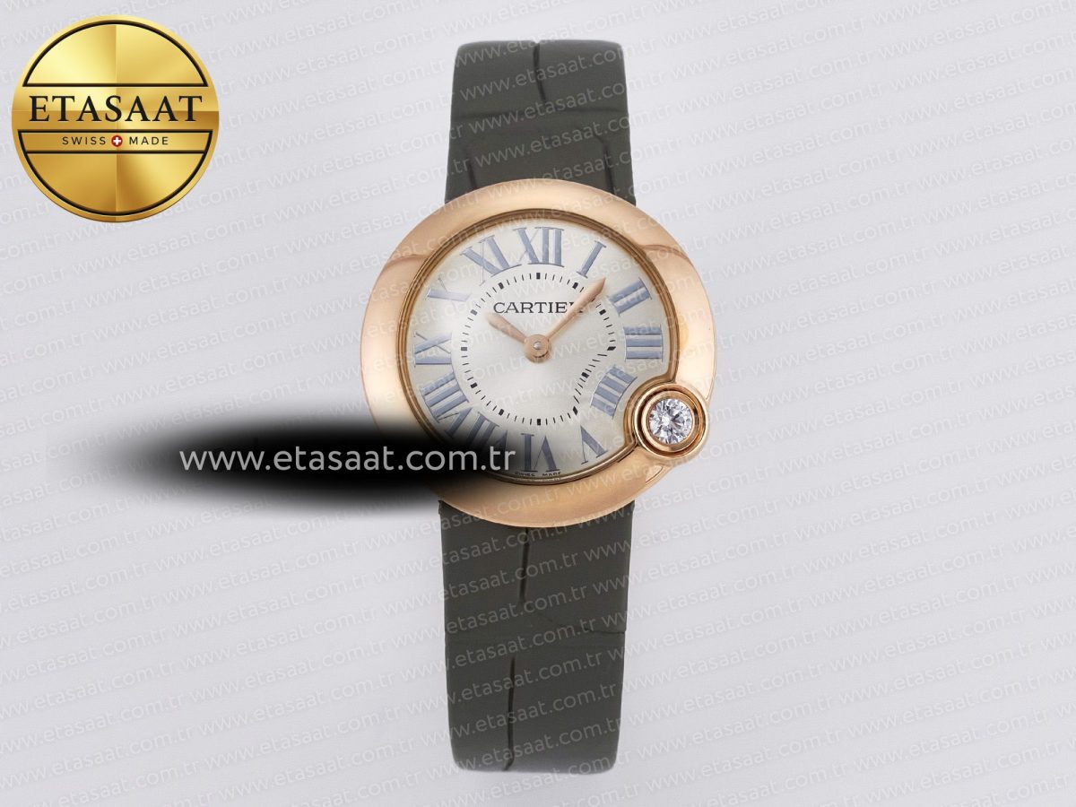 Cartier Ballon Blanc De Cartier 30mm RG DRF 1:1 Best Edition Silvered Texture Dial on Green Leather Strap Ronda Quartz - Görsel 3