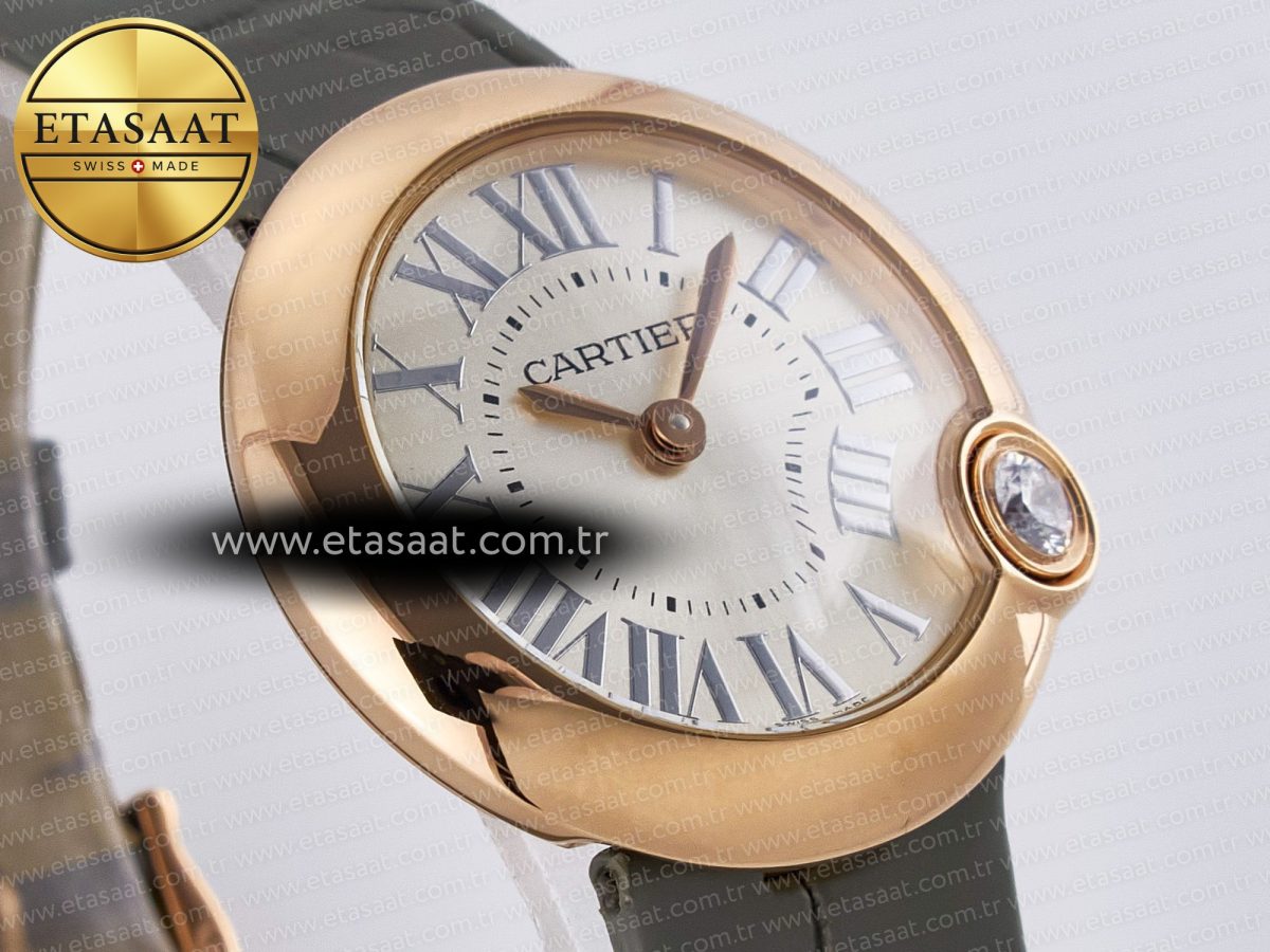 Cartier Ballon Blanc De Cartier 30mm RG DRF 1:1 Best Edition Silvered Texture Dial on Green Leather Strap Ronda Quartz - Görsel 5