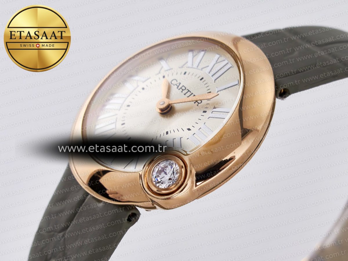Cartier Ballon Blanc De Cartier 30mm RG DRF 1:1 Best Edition Silvered Texture Dial on Green Leather Strap Ronda Quartz - Görsel 6