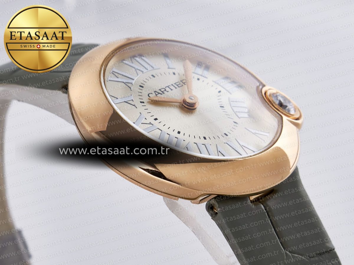 Cartier Ballon Blanc De Cartier 30mm RG DRF 1:1 Best Edition Silvered Texture Dial on Green Leather Strap Ronda Quartz - Görsel 7