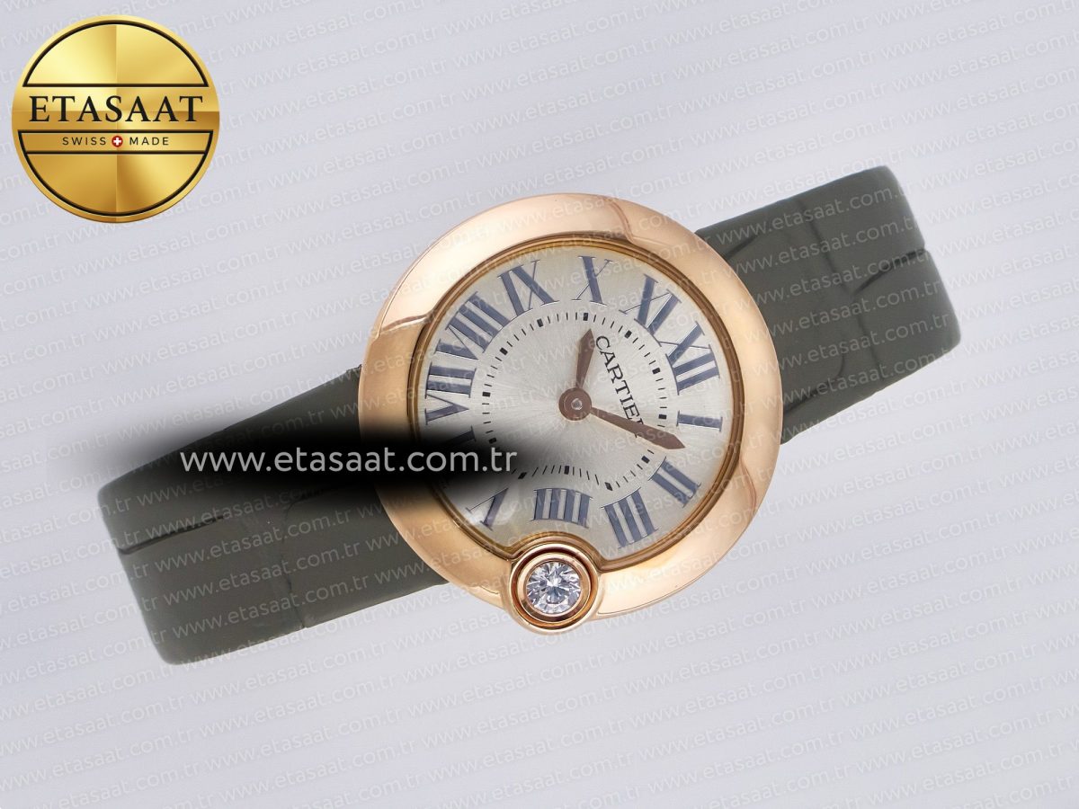 Cartier Ballon Blanc De Cartier 30mm RG DRF 1:1 Best Edition Silvered Texture Dial on Green Leather Strap Ronda Quartz - Görsel 8
