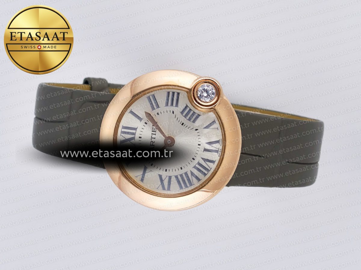 Cartier Ballon Blanc De Cartier 30mm RG DRF 1:1 Best Edition Silvered Texture Dial on Green Leather Strap Ronda Quartz - Görsel 9