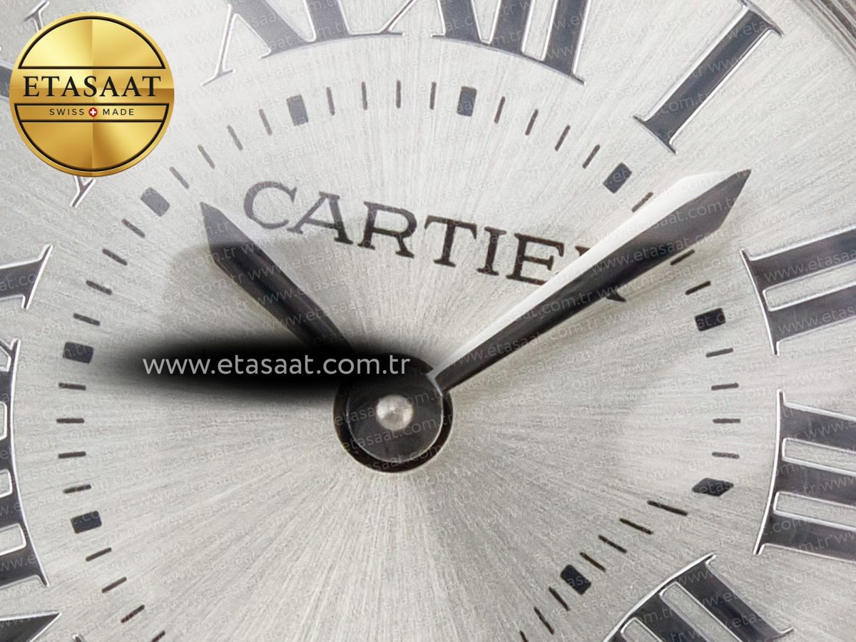 Cartier Ballon Blanc De Cartier 30mm SS DRF 1:1 Best Edition Silvered Texture Dial Diamonds Bezel on Blue Calfskin Strap Ronda Quartz - Görsel 10
