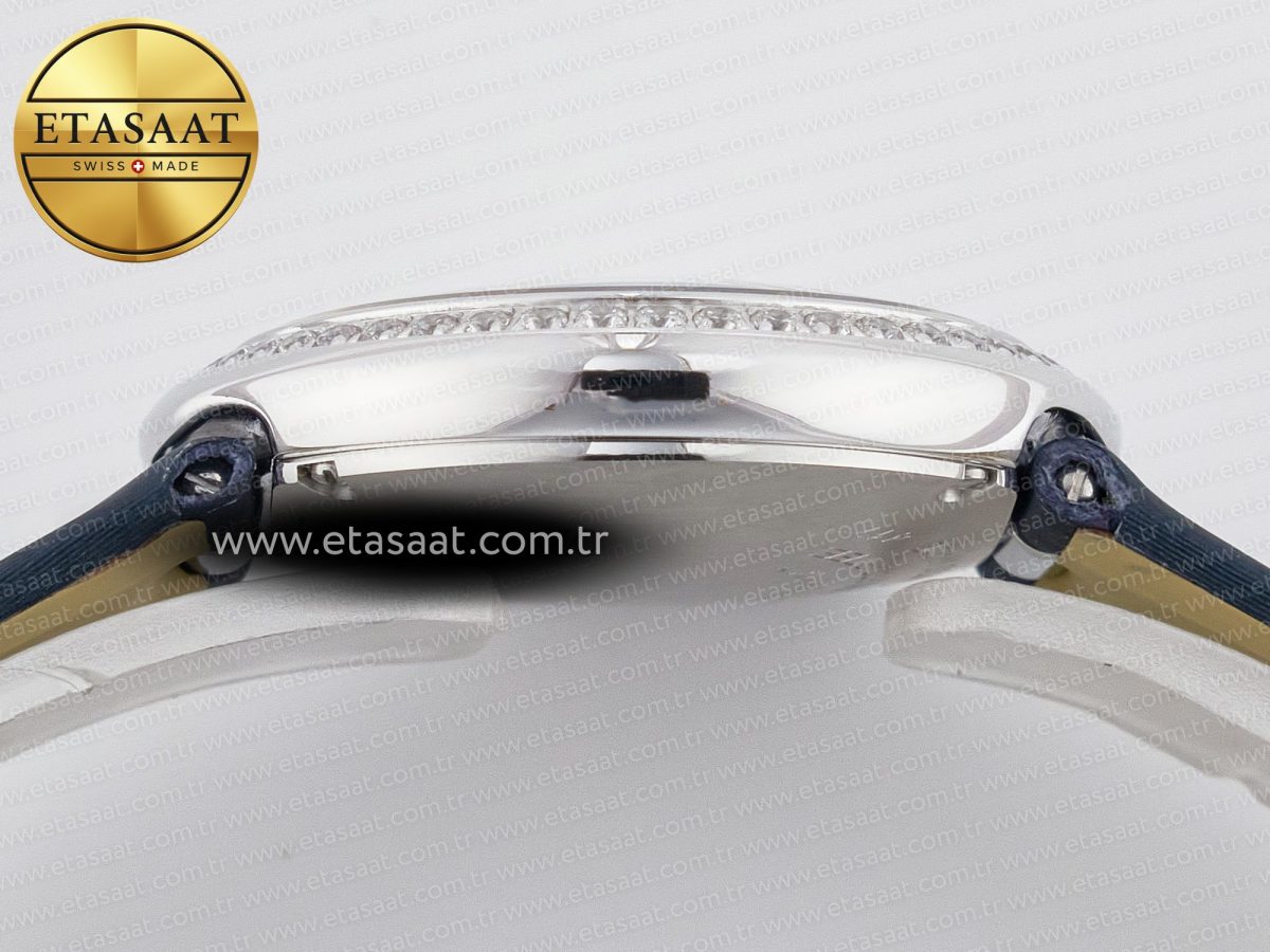 Cartier Ballon Blanc De Cartier 30mm SS DRF 1:1 Best Edition Silvered Texture Dial Diamonds Bezel on Blue Calfskin Strap Ronda Quartz - Görsel 12