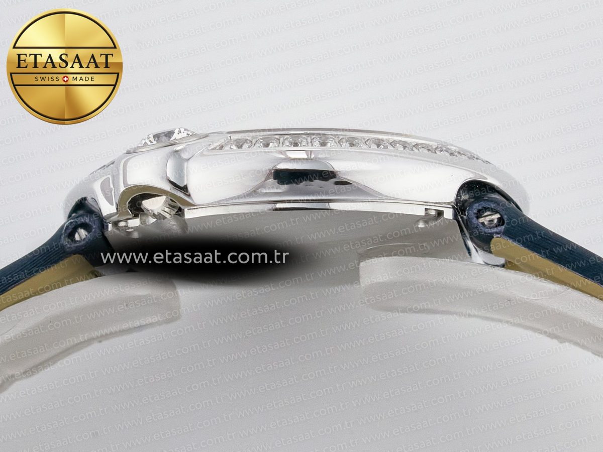 Cartier Ballon Blanc De Cartier 30mm SS DRF 1:1 Best Edition Silvered Texture Dial Diamonds Bezel on Blue Calfskin Strap Ronda Quartz - Görsel 13