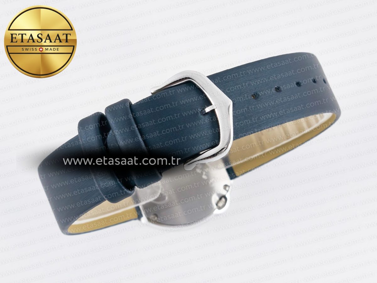 Cartier Ballon Blanc De Cartier 30mm SS DRF 1:1 Best Edition Silvered Texture Dial Diamonds Bezel on Blue Calfskin Strap Ronda Quartz - Görsel 14