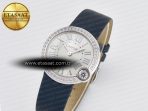 Cartier Ballon Blanc De Cartier 30mm SS DRF 1:1 Best Edition Silvered Texture Dial Diamonds Bezel on Blue Calfskin Strap Ronda Quartz - Görsel 2