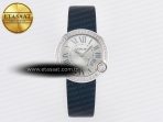 Cartier Ballon Blanc De Cartier 30mm SS DRF 1:1 Best Edition Silvered Texture Dial Diamonds Bezel on Blue Calfskin Strap Ronda Quartz - Görsel 3