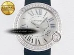 Cartier Ballon Blanc De Cartier 30mm SS DRF 1:1 Best Edition Silvered Texture Dial Diamonds Bezel on Blue Calfskin Strap Ronda Quartz - Görsel 4