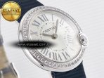 Cartier Ballon Blanc De Cartier 30mm SS DRF 1:1 Best Edition Silvered Texture Dial Diamonds Bezel on Blue Calfskin Strap Ronda Quartz - Görsel 5