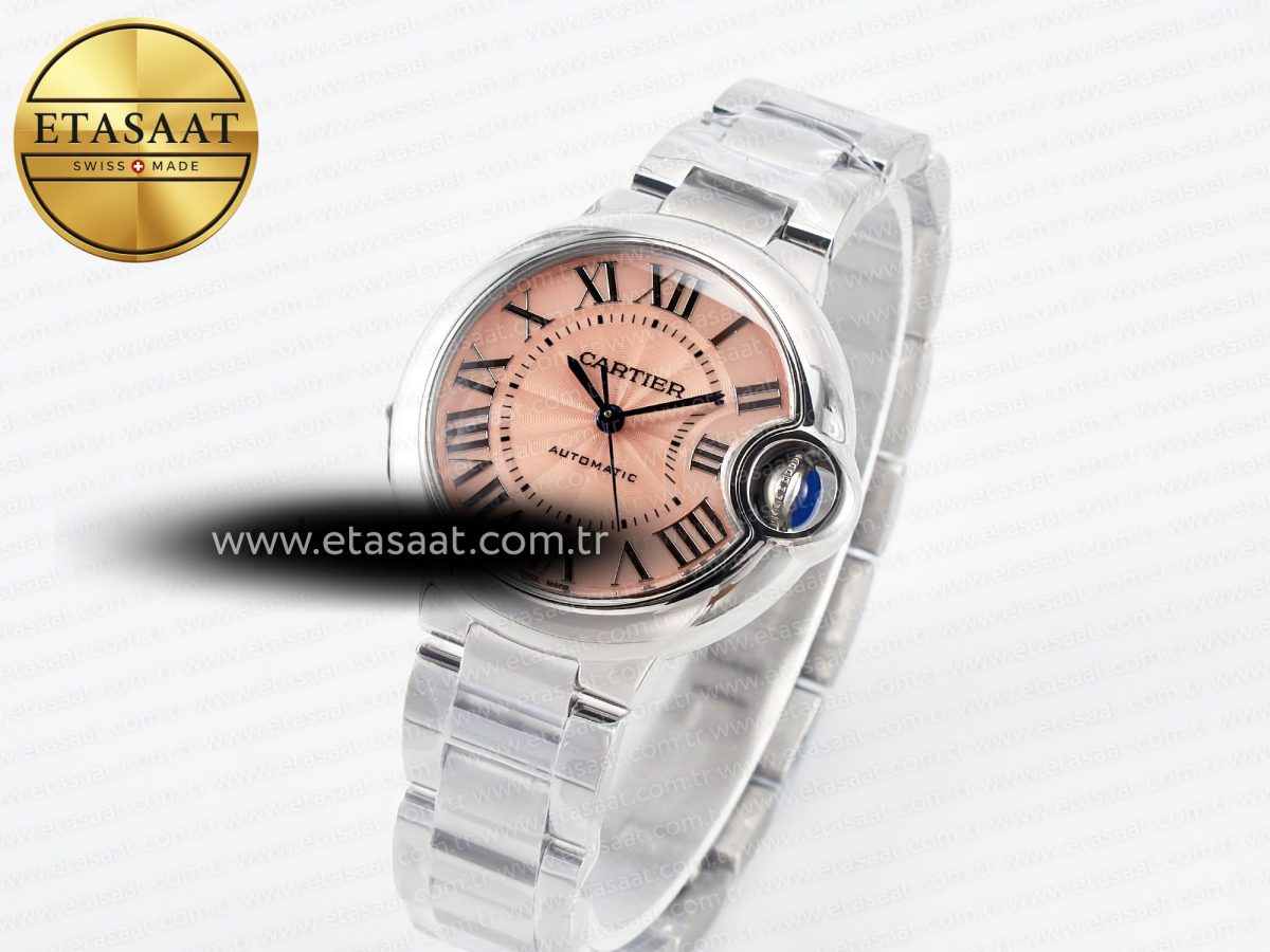 Cartier Ballon Bleu 33mm SS AF 1:1 Best Edition Pink Dial on SS Bracelet SEIKO NH05A - Görsel 1