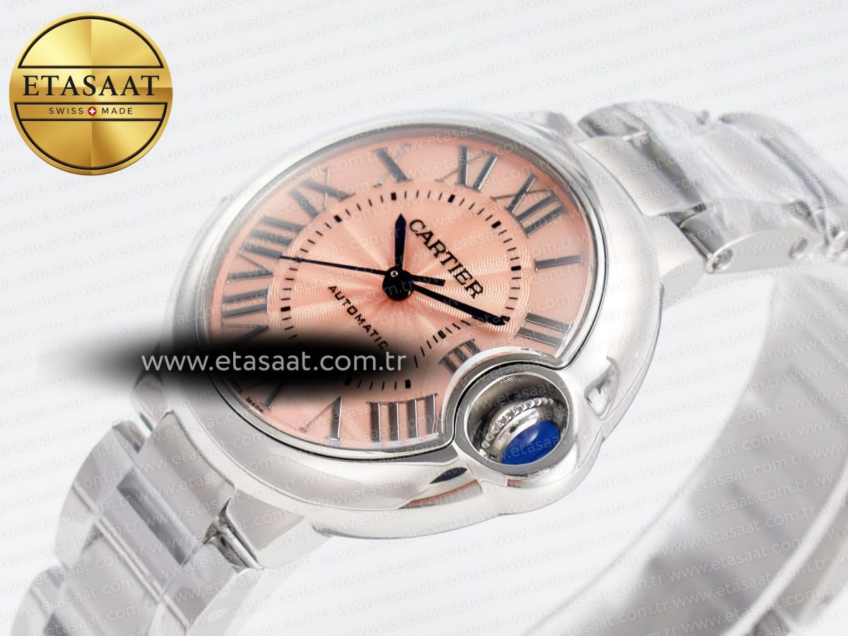 Cartier Ballon Bleu 33mm SS AF 1:1 Best Edition Pink Dial on SS Bracelet SEIKO NH05A - Görsel 6