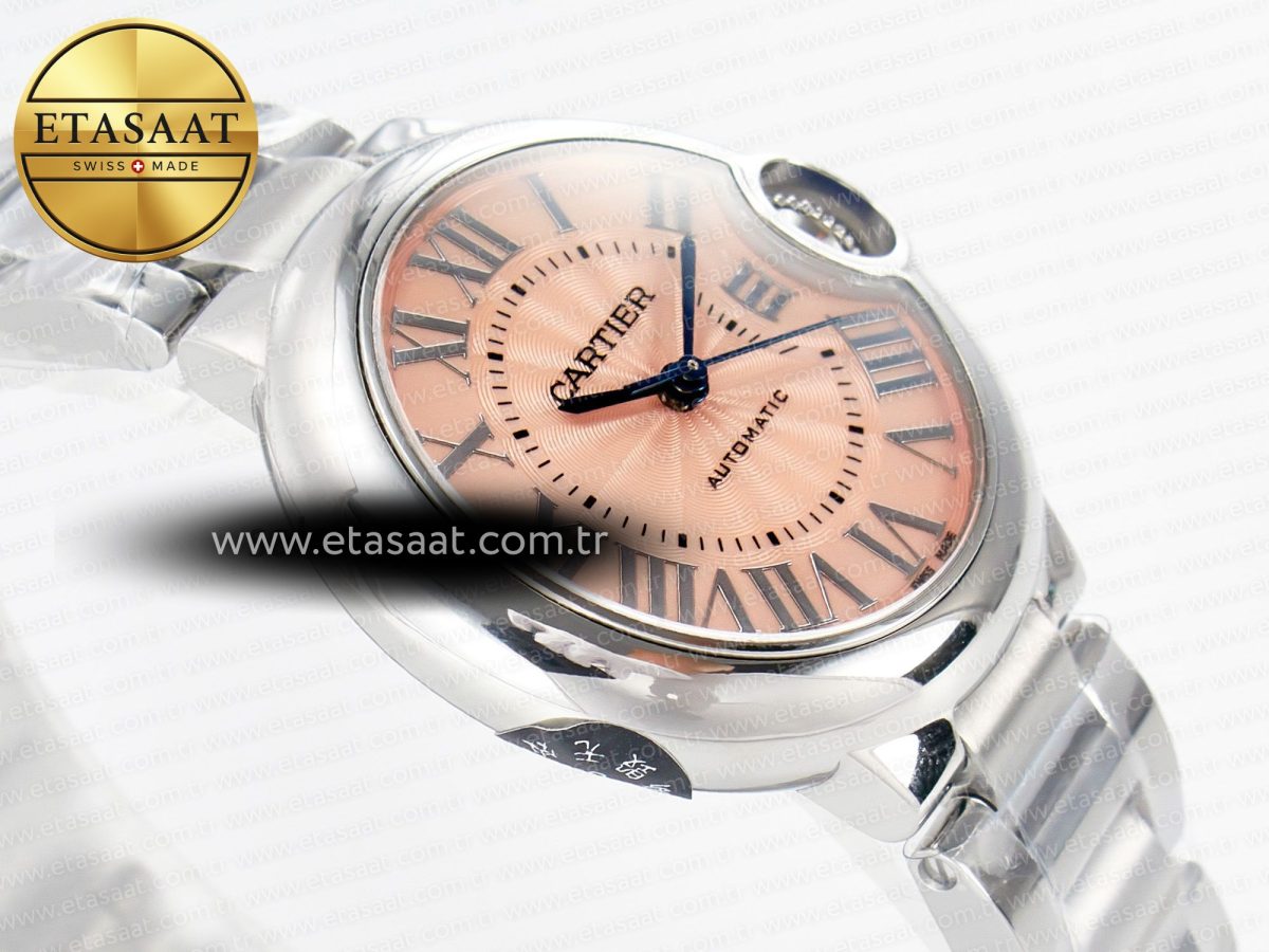 Cartier Ballon Bleu 33mm SS AF 1:1 Best Edition Pink Dial on SS Bracelet SEIKO NH05A - Görsel 7