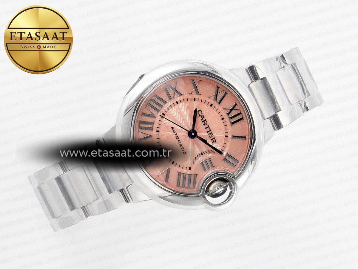 Cartier Ballon Bleu 33mm SS AF 1:1 Best Edition Pink Dial on SS Bracelet SEIKO NH05A - Görsel 8