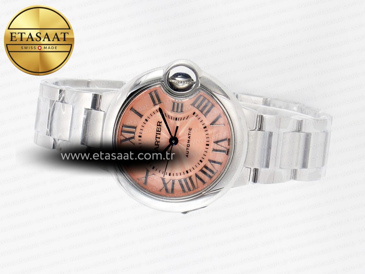 Cartier Ballon Bleu 33mm SS AF 1:1 Best Edition Pink Dial on SS Bracelet SEIKO NH05A - Görsel 9