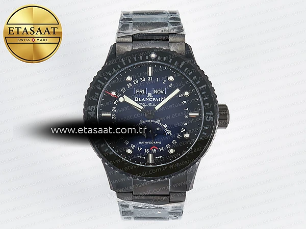 Blancpain Bathyscaphe 43mm Seramik Mavi A6654 Eta Saat - 1:1 Süper Klon Replika Saat