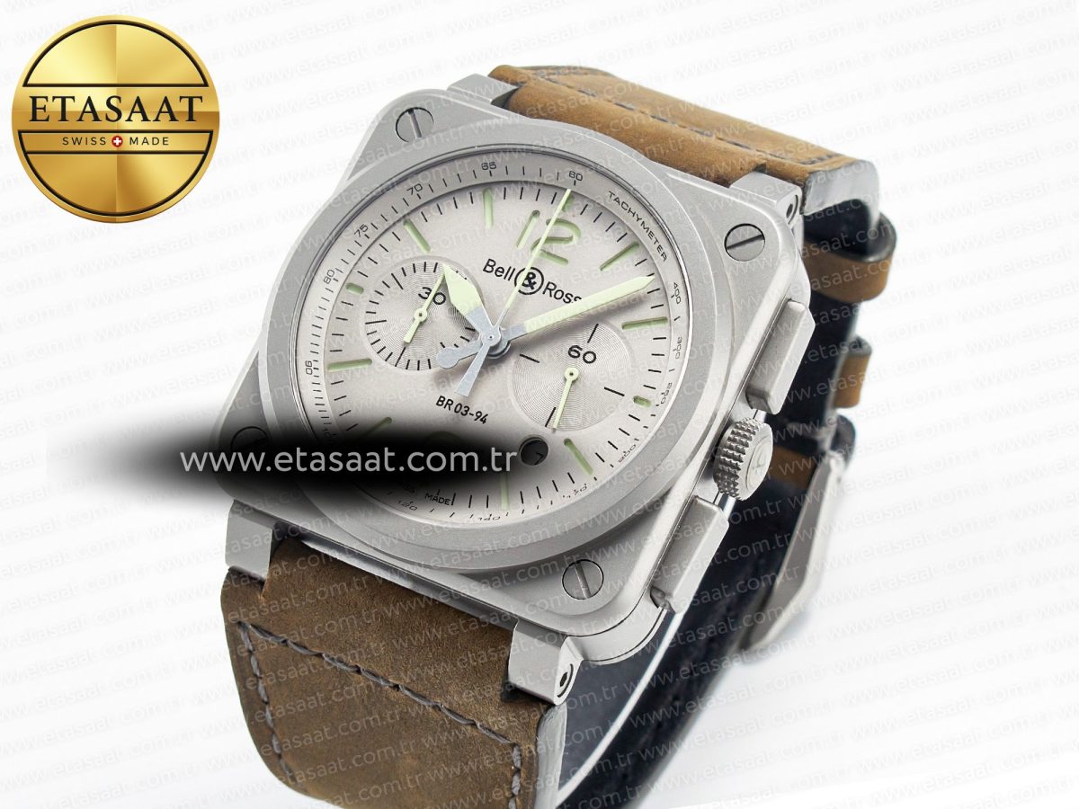 Bell Ross BR 03-94 Horolum Chronograph 1:1 Best Edition Brown Dial on Leather Strap Asia 7750 - Görsel 1