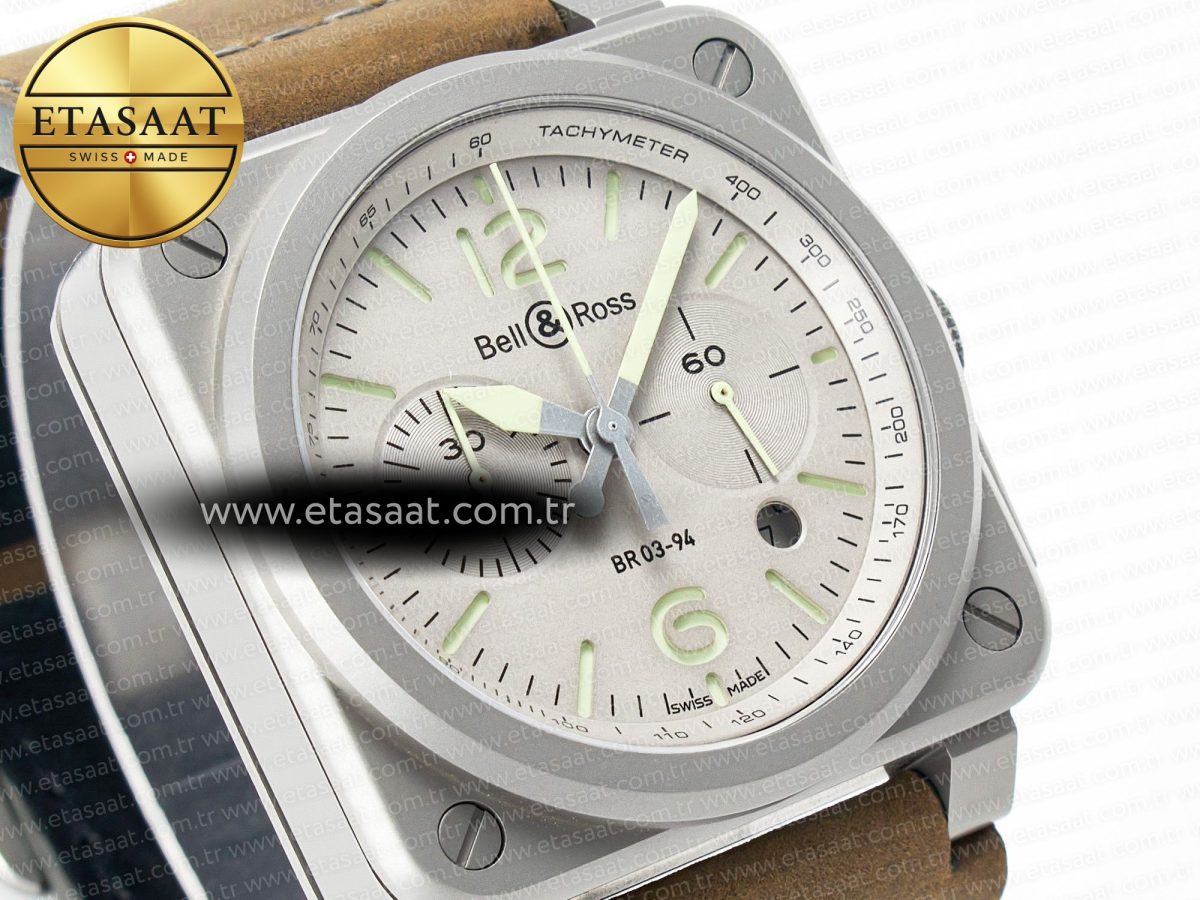 Bell Ross BR 03-94 Horolum Chronograph 1:1 Best Edition Brown Dial on Leather Strap Asia 7750 - Görsel 5