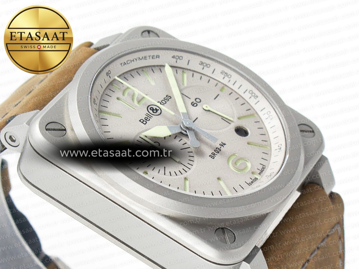Bell Ross BR 03-94 Horolum Chronograph 1:1 Best Edition Brown Dial on Leather Strap Asia 7750 - Görsel 7