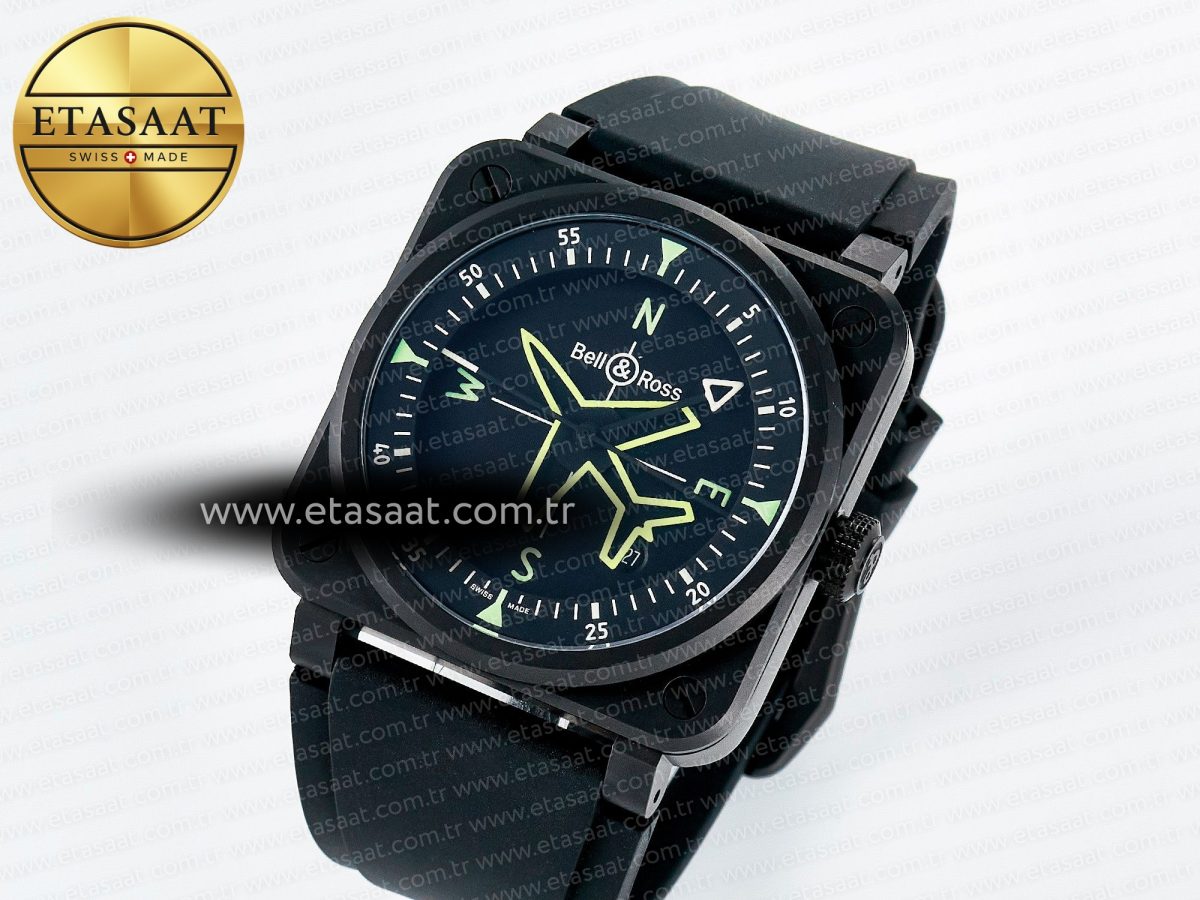 Bell Ross BR-03 Gyrocompass BRF 1:1 Best Edition Black Dial on Black Rubber Strap MIYOTA 9015 - Görsel 1