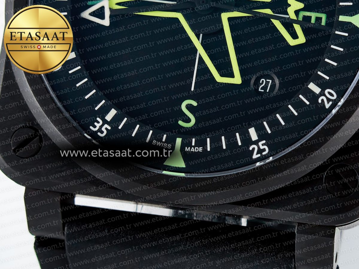 Bell Ross BR-03 Gyrocompass BRF 1:1 Best Edition Black Dial on Black Rubber Strap MIYOTA 9015 - Görsel 11