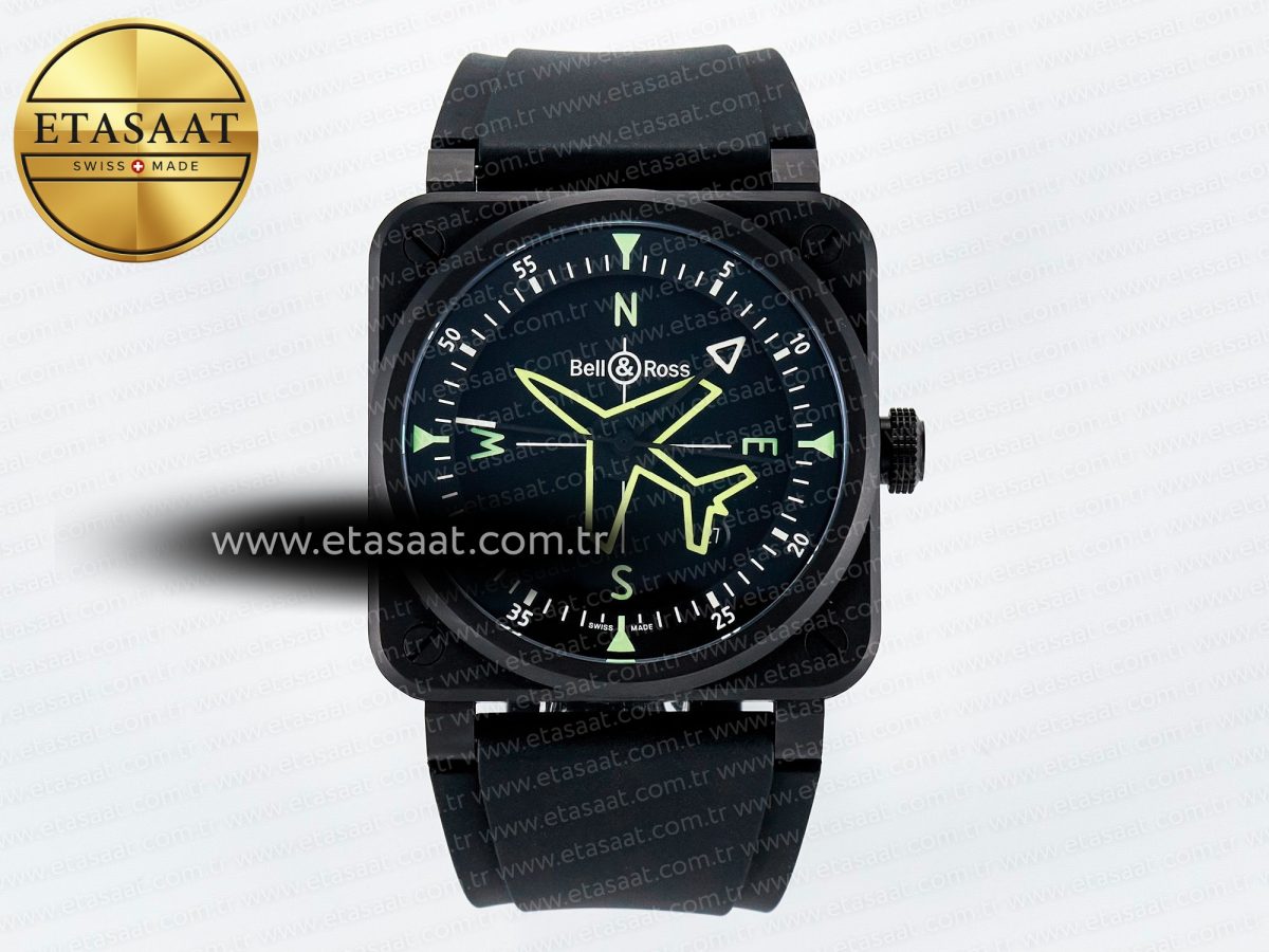 Bell Ross BR-03 Gyrocompass BRF 1:1 Best Edition Black Dial on Black Rubber Strap MIYOTA 9015 - Görsel 3