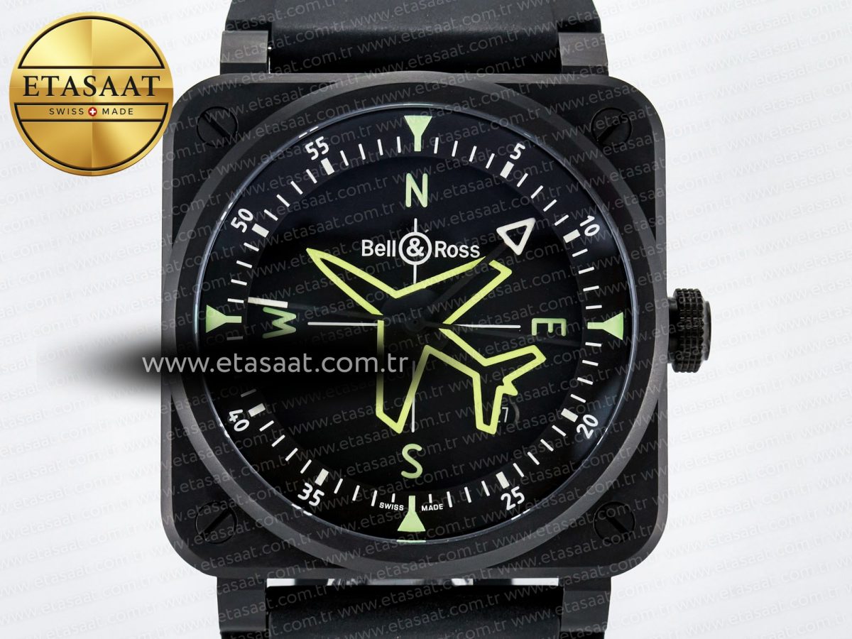 Bell Ross BR-03 Gyrocompass BRF 1:1 Best Edition Black Dial on Black Rubber Strap MIYOTA 9015 - Görsel 4
