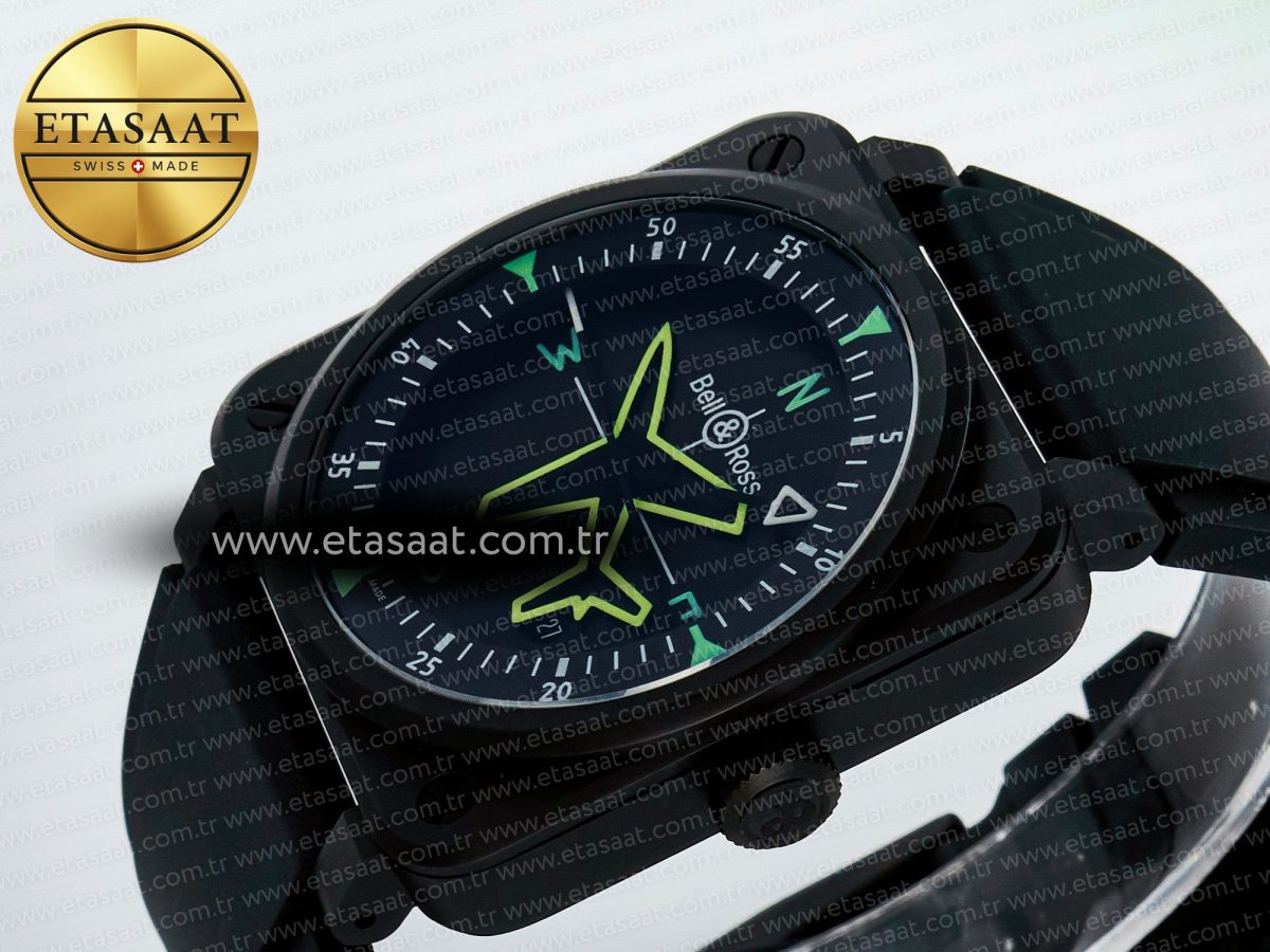 Bell Ross BR-03 Gyrocompass BRF 1:1 Best Edition Black Dial on Black Rubber Strap MIYOTA 9015 - Görsel 6