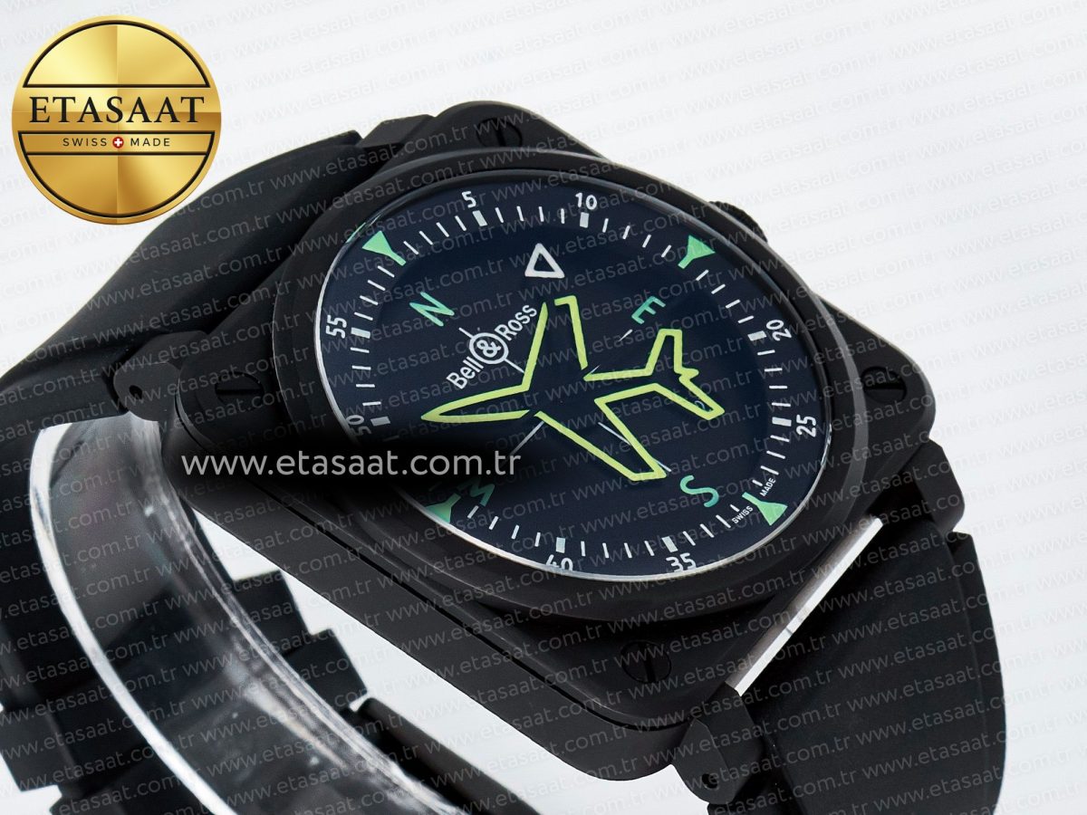 Bell Ross BR-03 Gyrocompass BRF 1:1 Best Edition Black Dial on Black Rubber Strap MIYOTA 9015 - Görsel 7