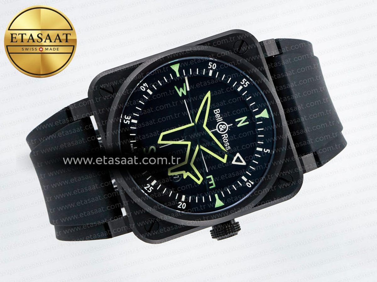 Bell Ross BR-03 Gyrocompass BRF 1:1 Best Edition Black Dial on Black Rubber Strap MIYOTA 9015 - Görsel 8