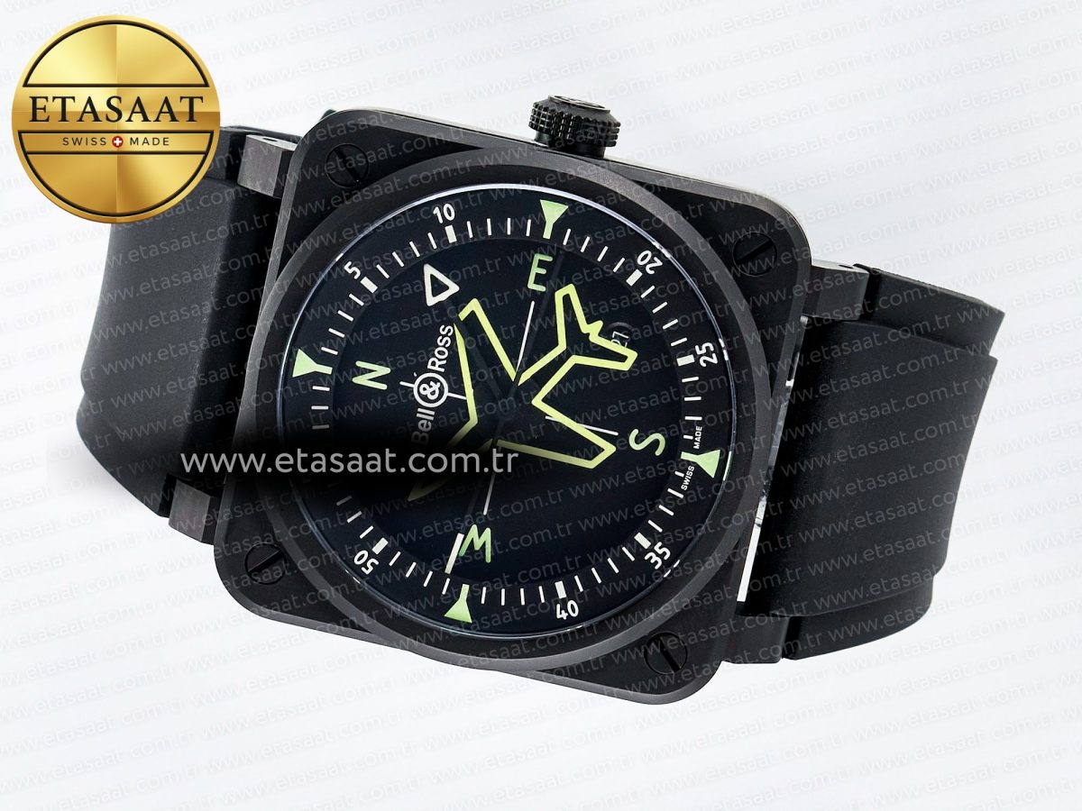 Bell Ross BR-03 Gyrocompass BRF 1:1 Best Edition Black Dial on Black Rubber Strap MIYOTA 9015 - Görsel 9