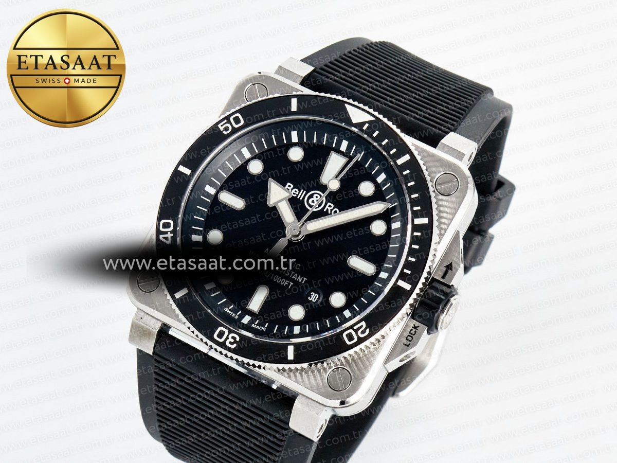 Bell Ross BR03-92 Diver BRF 1:1 Best Edition Black Dial on Black Rubber Strap A2824 - Görsel 1