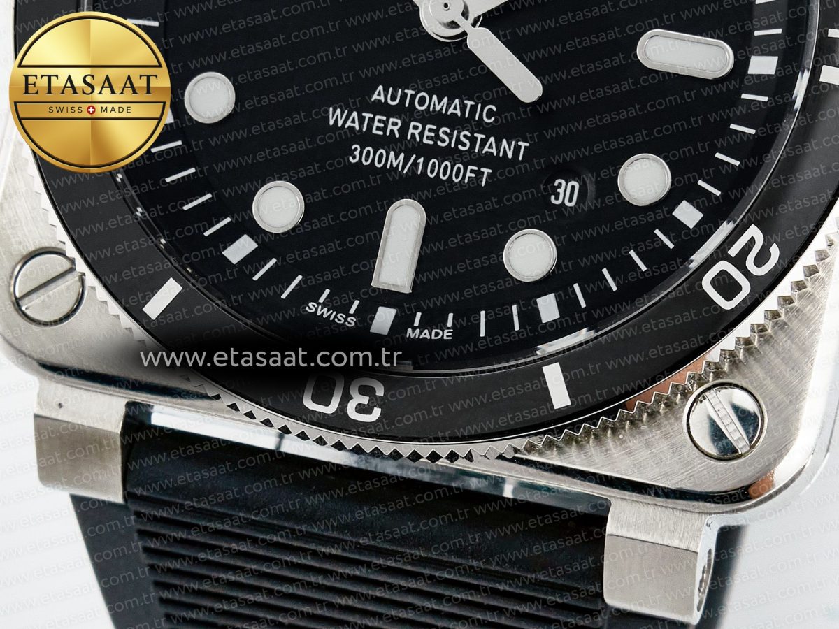 Bell Ross BR03-92 Diver BRF 1:1 Best Edition Black Dial on Black Rubber Strap A2824 - Görsel 13
