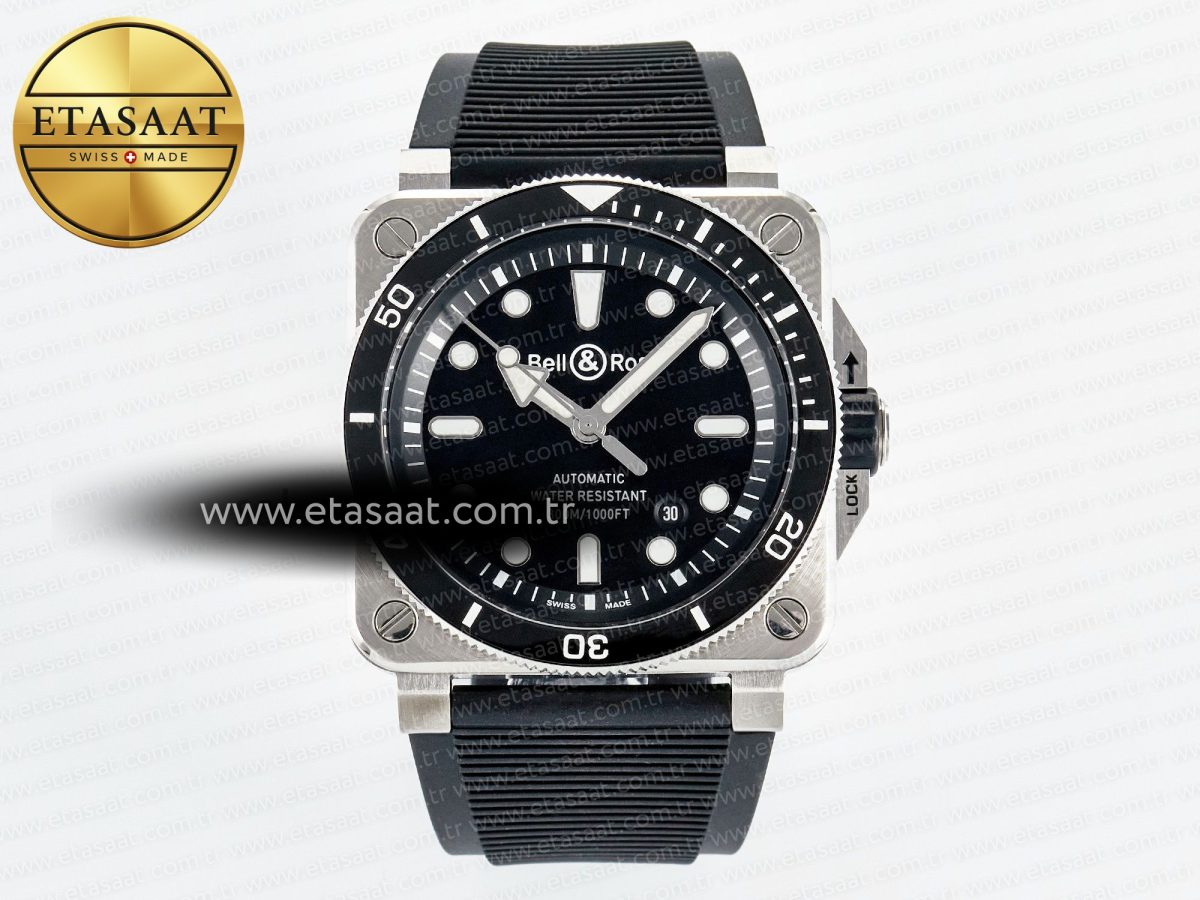 Bell Ross BR03-92 Diver BRF 1:1 Best Edition Black Dial on Black Rubber Strap A2824 - Görsel 3