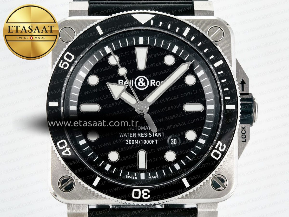 Bell Ross BR03-92 Diver BRF 1:1 Best Edition Black Dial on Black Rubber Strap A2824 - Görsel 4