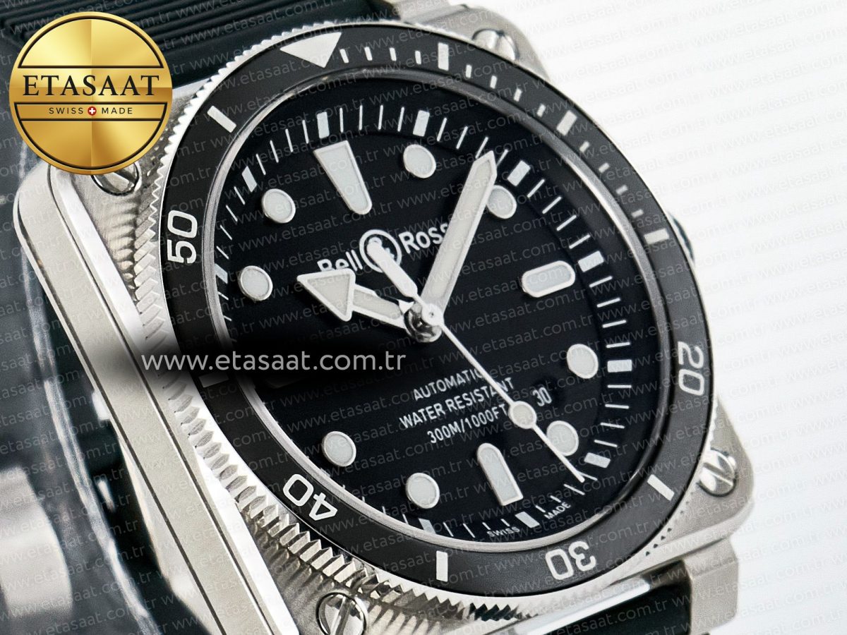 Bell Ross BR03-92 Diver BRF 1:1 Best Edition Black Dial on Black Rubber Strap A2824 - Görsel 5
